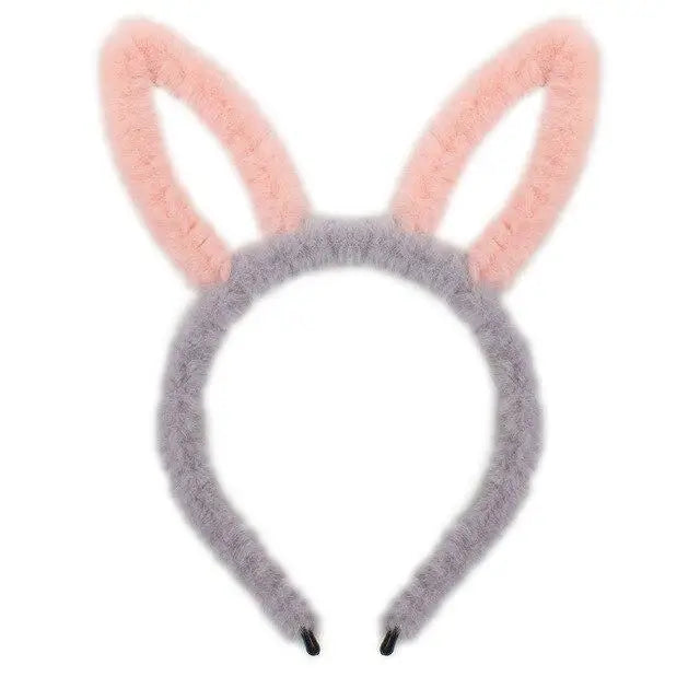 Fuzzy Ear Headbands - Grey/Pink Bunny Ears - hair accessory