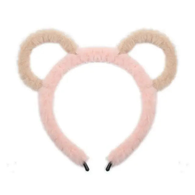 Fuzzy Ear Headbands - Pink/Brown Bear Ears - hair accessory