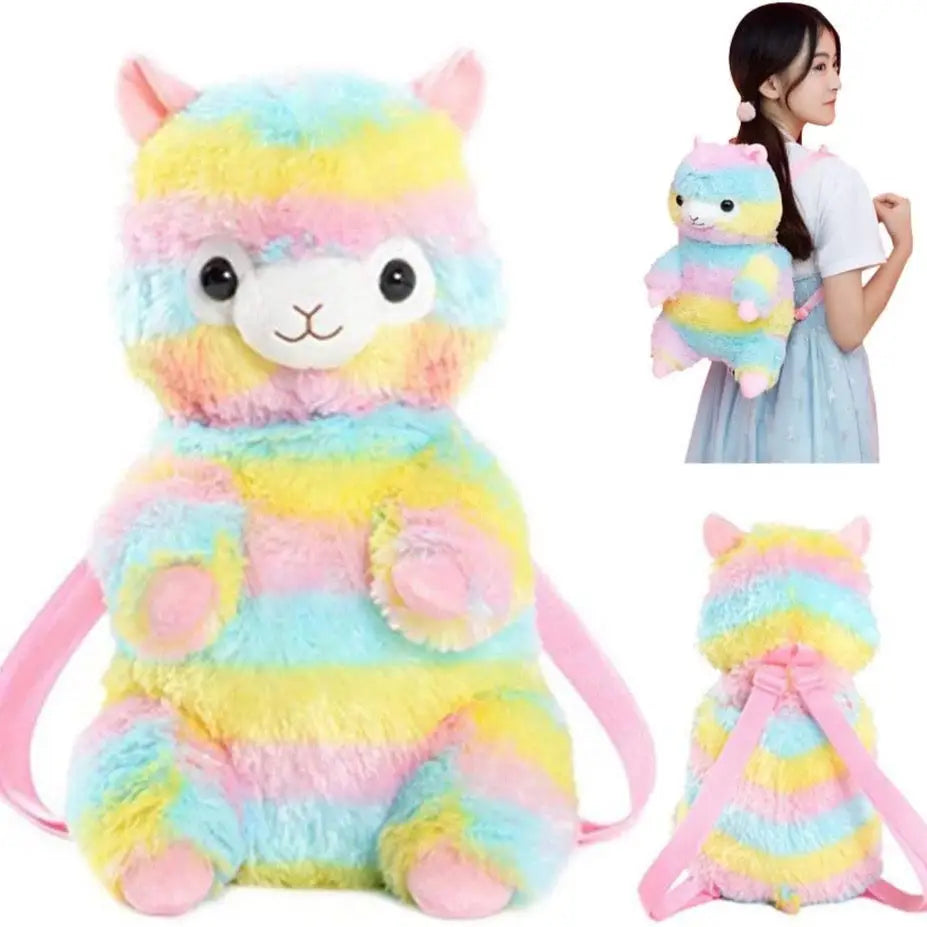 Soft Rainbow Alpacasso Inspired Backpack with Adjustable Straps - backpack