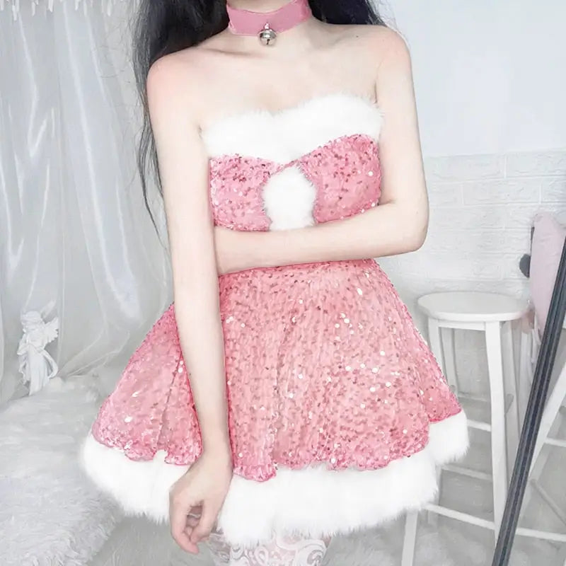 Festive Glam Dress - Pink / S - dress, dresses, holiday, holidays, santa