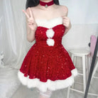 Sparkly Santa Claus Inspired Dress with Hat and Choker - Cosparty