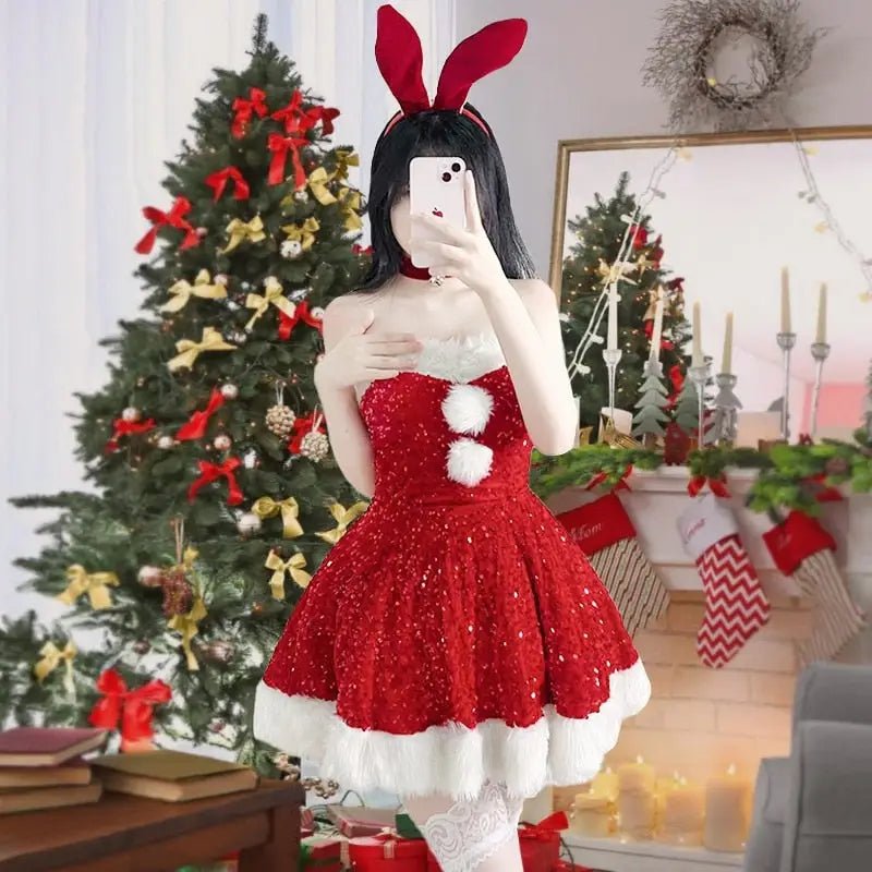 Sparkly Santa Claus Inspired Dress with Hat and Choker - Cosparty