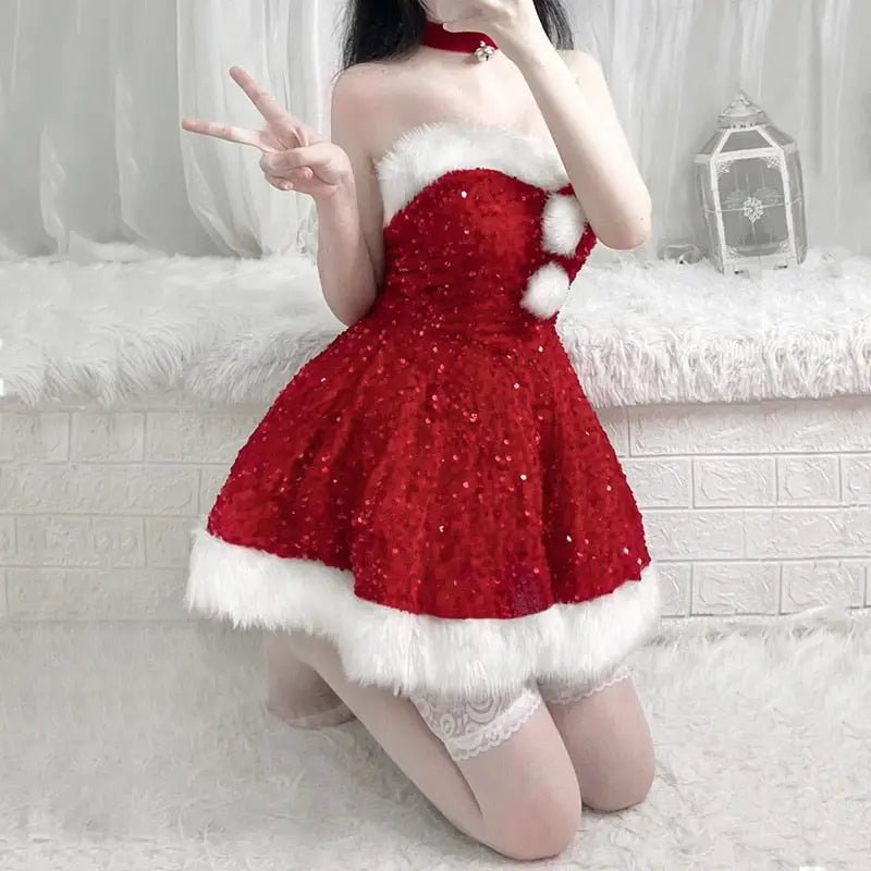Sparkly Santa Claus Inspired Dress with Hat and Choker - Cosparty