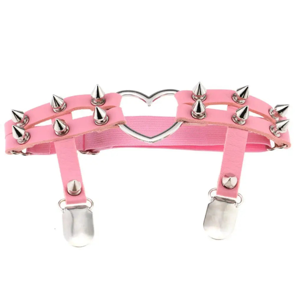 Spiky Garter Belt with Punk Rock Style and Metal Heart - Accessories