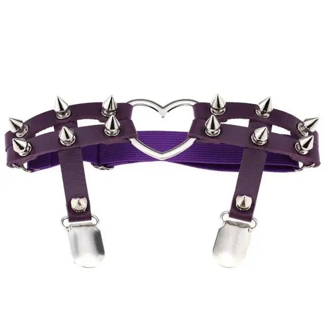 Spiky Garter Belt with Punk Rock Style and Metal Heart - Cosparty