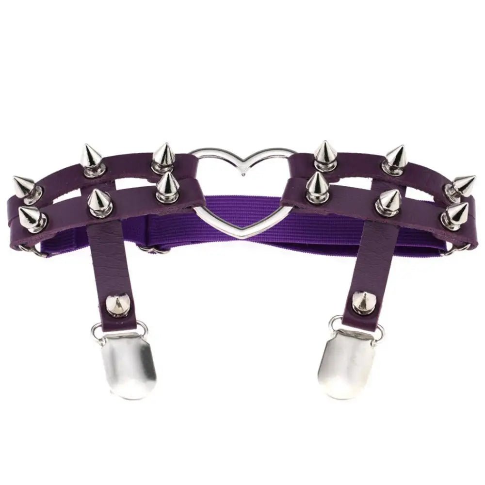 Spiky Garter Belt with Punk Rock Style and Metal Heart - Cosparty