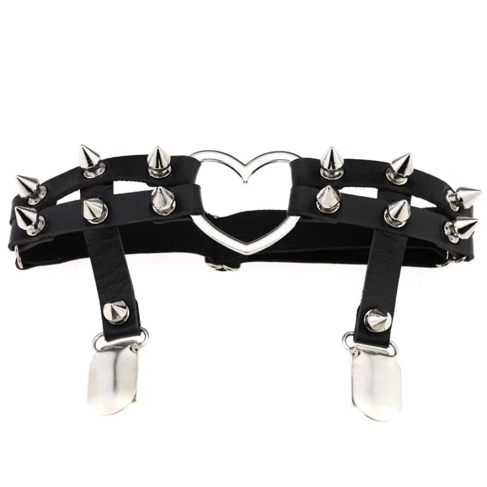 Spiky Garter Belt with Punk Rock Style and Metal Heart - Cosparty