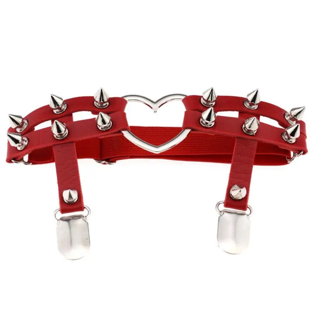 Spiky Garter Belt with Punk Rock Style and Metal Heart - Cosparty