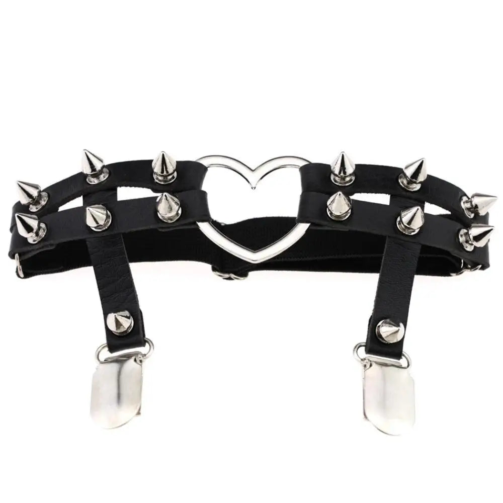 Spiky Garter Belt with Punk Rock Style and Metal Heart - Accessories