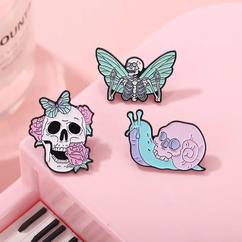 Spooktacular Pastel Goth Enamel Pin Set for Halloween Delight - Cosparty