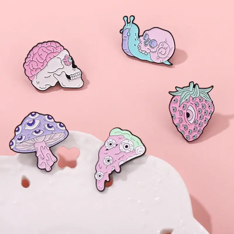 Spooktacular Pastel Goth Enamel Pin Set for Halloween Delight - Cosparty