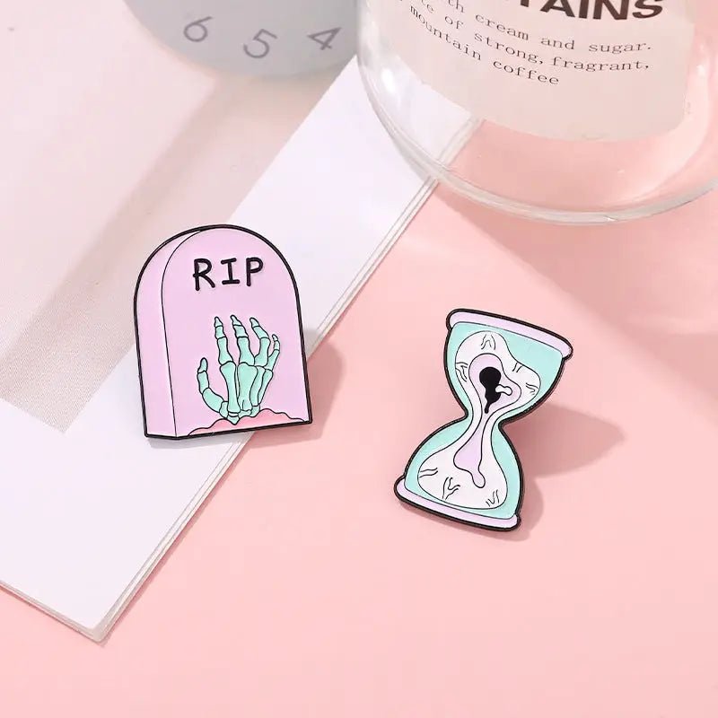 Spooktacular Pastel Goth Enamel Pin Set for Halloween Delight - Cosparty
