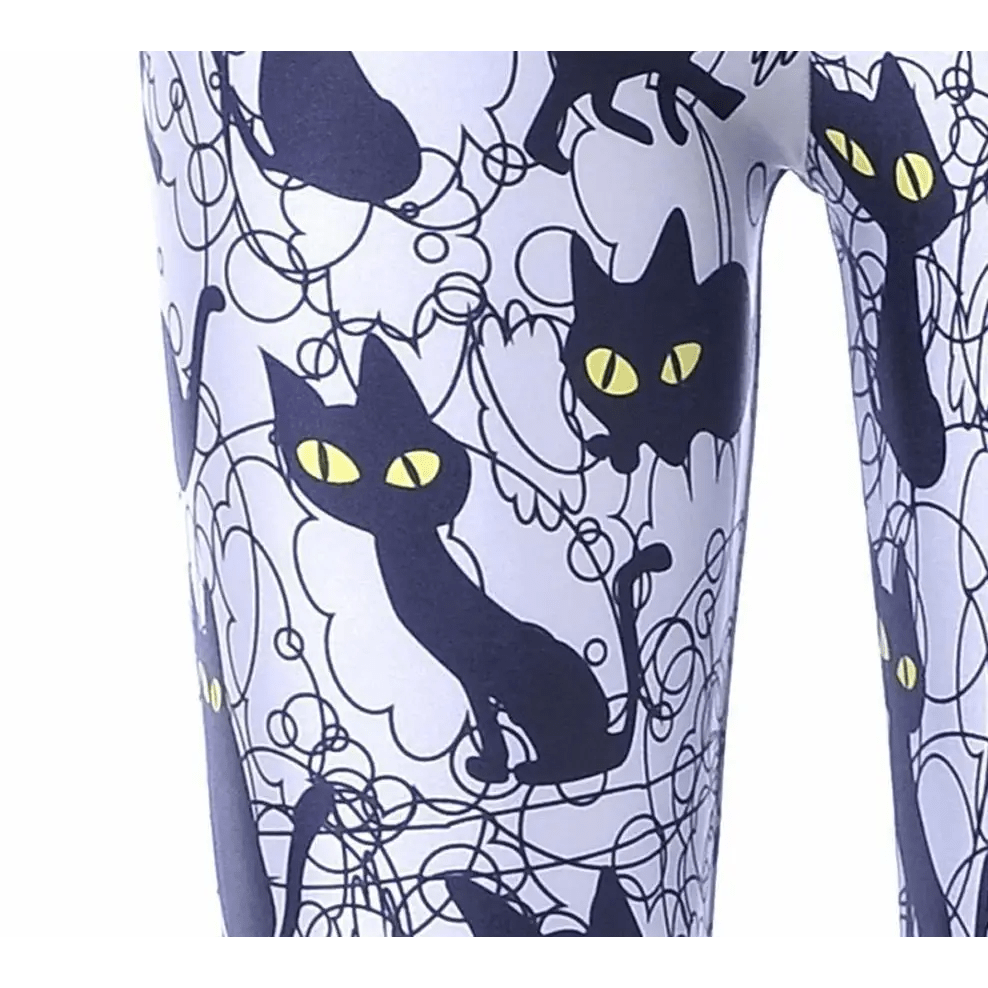 Spooky Black Cat Yoga Pants for Kawaii Active Wear in New Condition - Cosparty