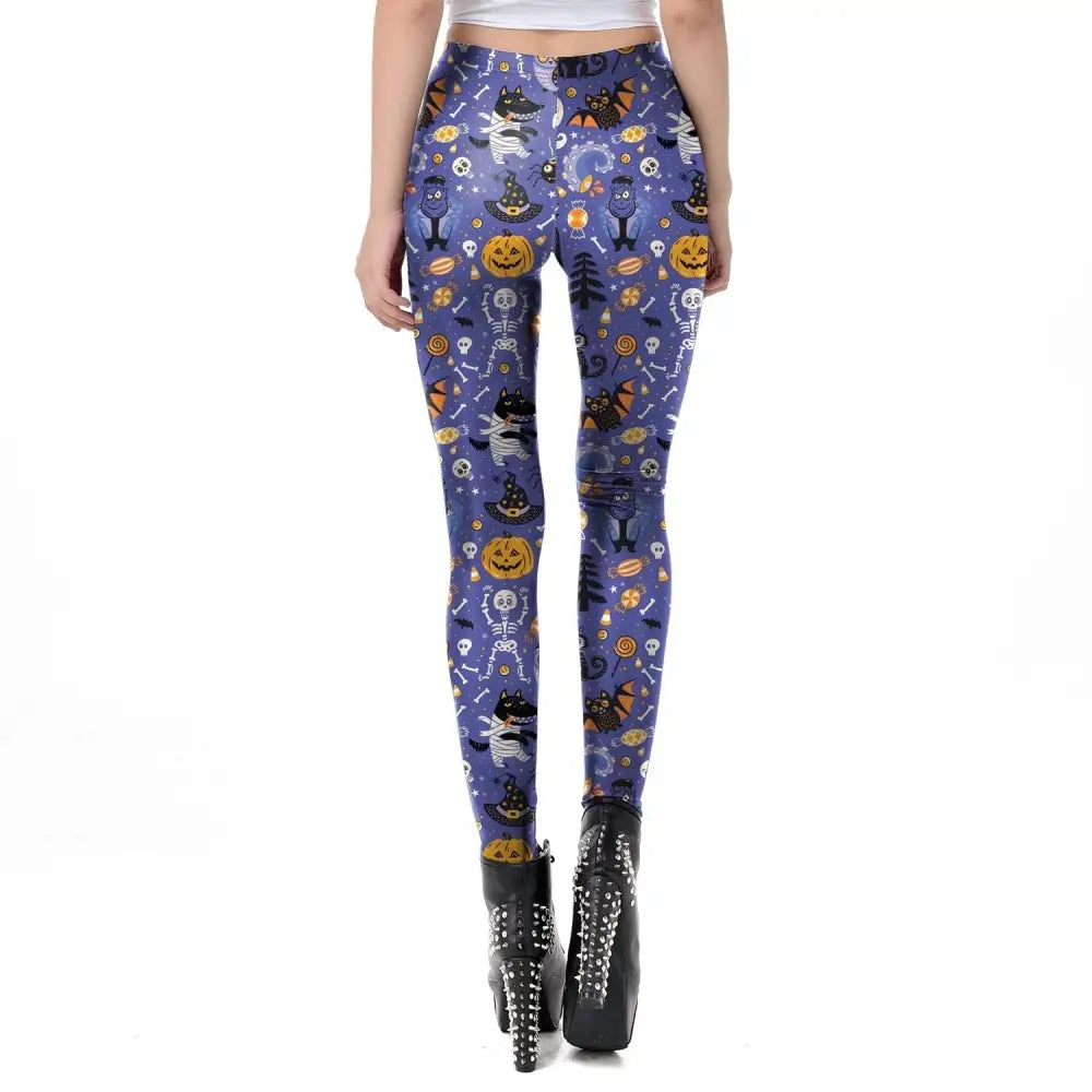 Spooky Halloween Collage Leggings with Jack-o-Lanterns and Ghosts - pants