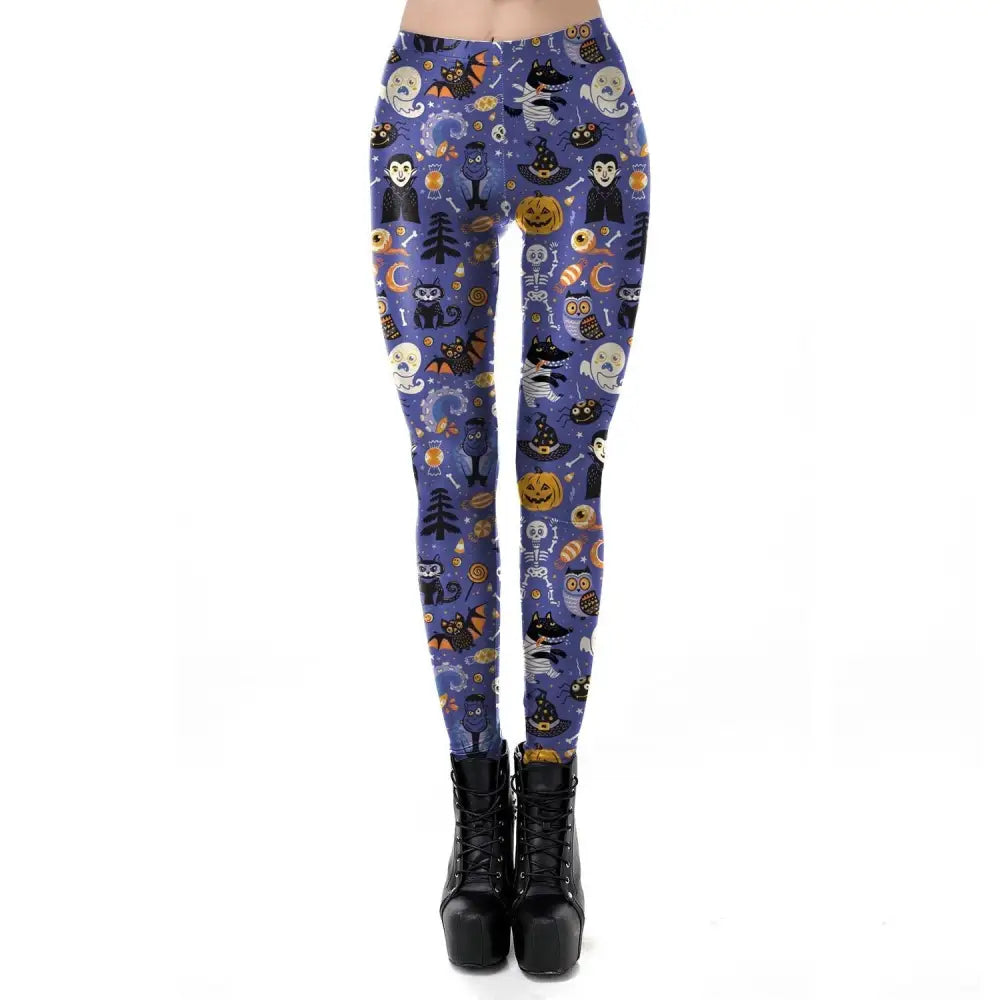 Spooky Halloween Collage Leggings with Jack-o-Lanterns and Ghosts - pants