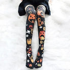 Spooky Halloween Pumpkin Print Lolita Thigh High Stockings - Cosparty