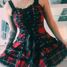 Spooky Tartan Plaid Lace - Up Gothic Dress for Dark Fashion Lovers - Cosparty