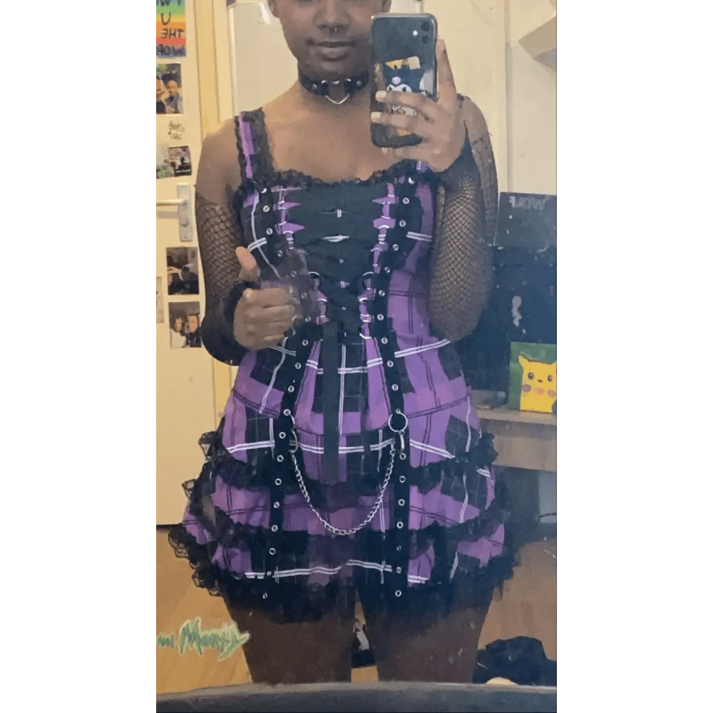 Spooky Tartan Plaid Lace - Up Gothic Dress for Dark Fashion Lovers - Cosparty