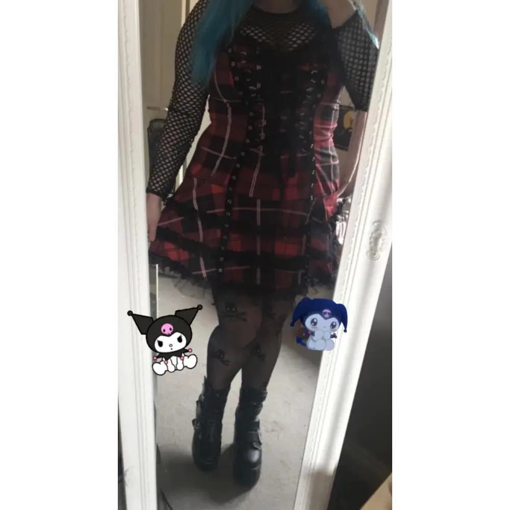 Spooky Tartan Plaid Lace-Up Gothic Dress for Dark Fashion Lovers - dress