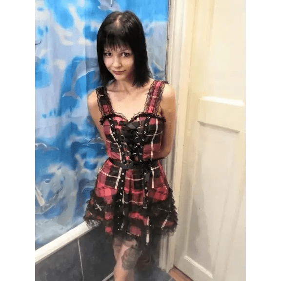 Spooky Tartan Plaid Lace - Up Gothic Dress for Dark Fashion Lovers - Cosparty
