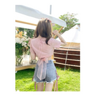 Spring Bunny Crop Top with 5cm Sleeve in Pink and White - shirt