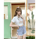 Spring Bunny Crop Top with 5cm Sleeve in Pink and White - Cosparty