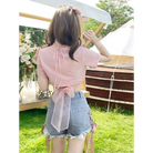 Spring Bunny Crop Top with 5cm Sleeve in Pink and White - shirt