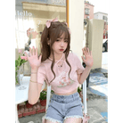 Spring Bunny Crop Top with 5cm Sleeve in Pink and White - Cosparty