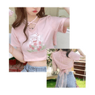 Spring Bunny Crop Top with 5cm Sleeve in Pink and White - Cosparty