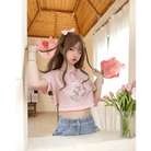 Spring Bunny Crop Top with 5cm Sleeve in Pink and White - Cosparty