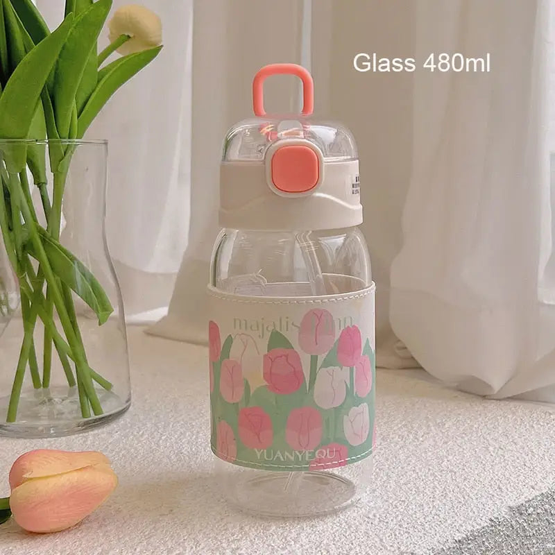 Spring Tulip Water Bottles for Your Hydrating Adventures - Glass 480ml (Style 1)