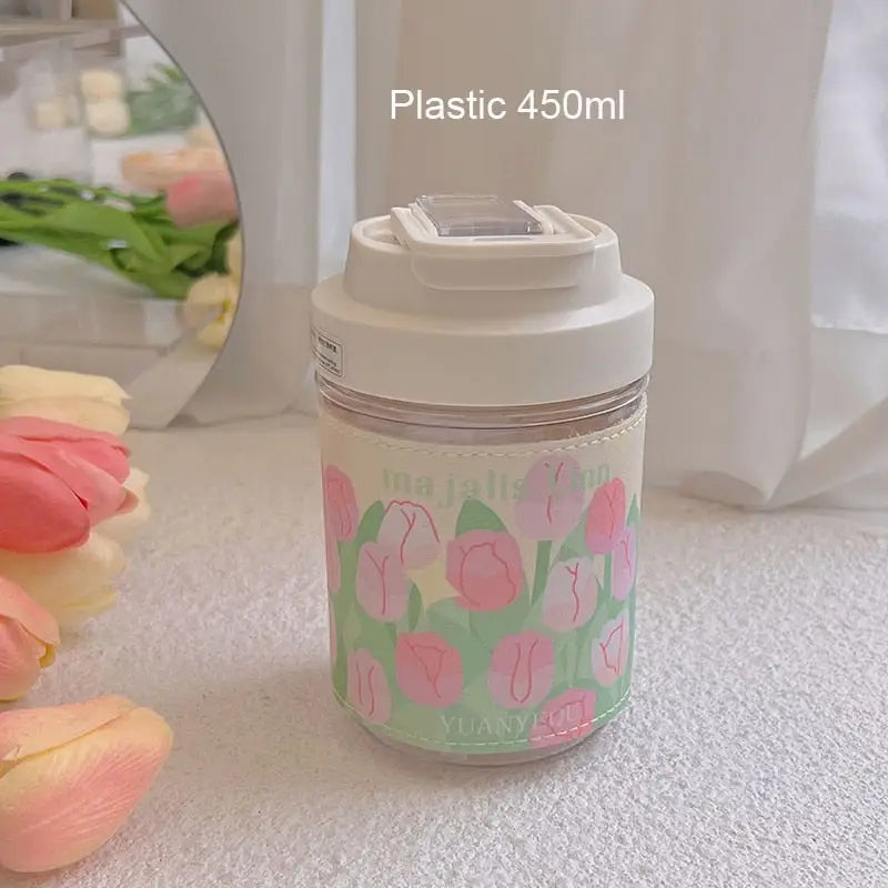 Spring Tulip Water Bottles for Your Hydrating Adventures - Plastic 450ml (Style 1)