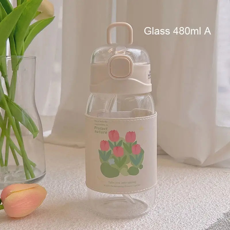 Spring Tulip Water Bottles for Your Hydrating Adventures - Glass 480ml (Style 2)