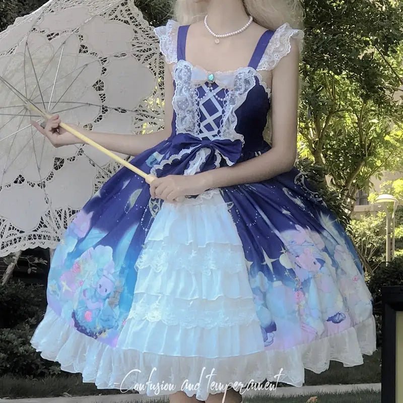 Starry Bunny Kingdom Lolita Dress for Magical Twilight Fairytales - Cosparty