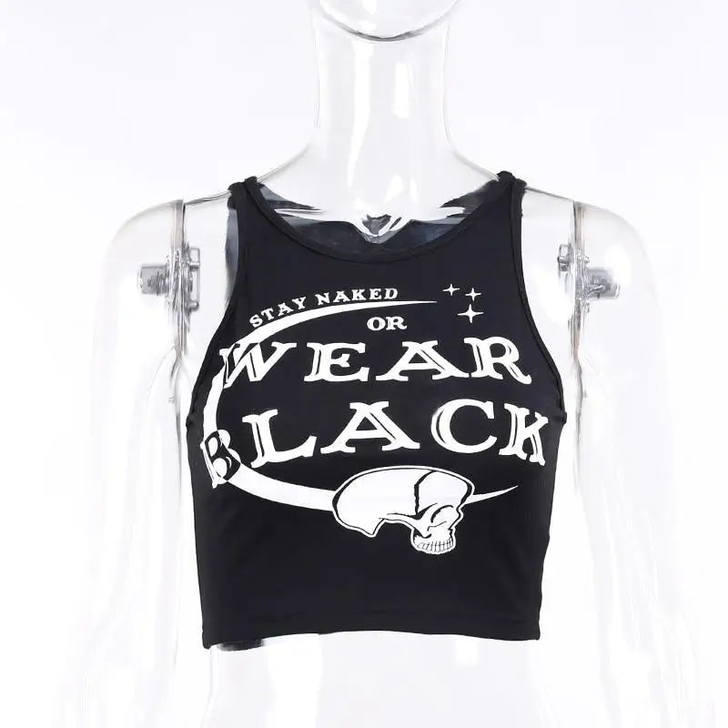 Stay Naked Or Wear Black Gothic Cropped Tank Top - crop top