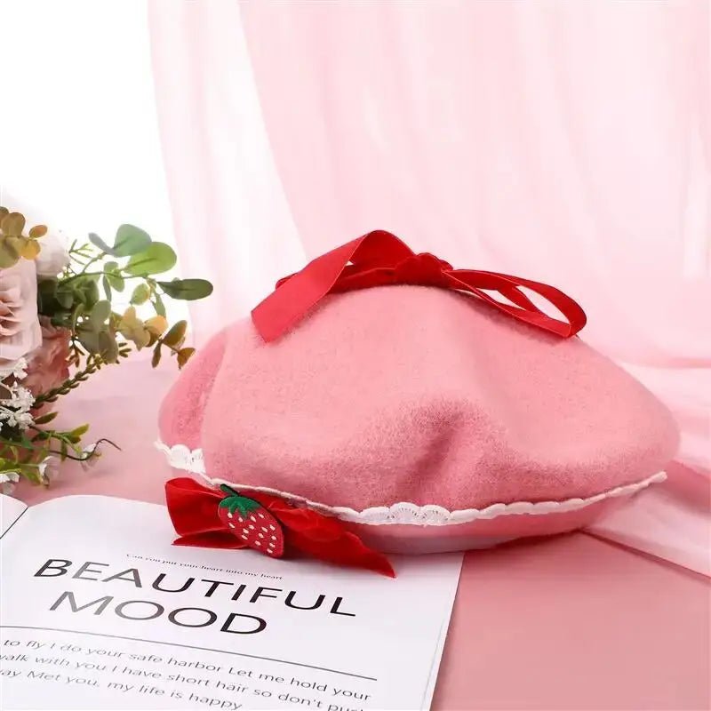 Strawbaby Beret in Strawberry Sweetness for Kawaii Style Enthusiasts - Cosparty