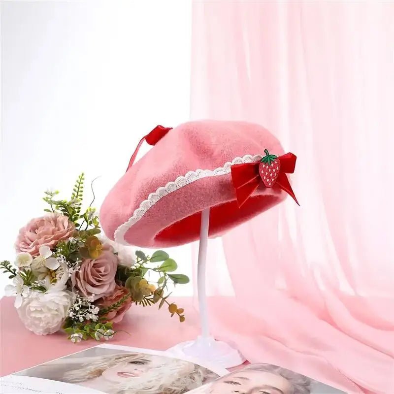 Strawbaby Beret in Strawberry Sweetness for Kawaii Style Enthusiasts - Cosparty
