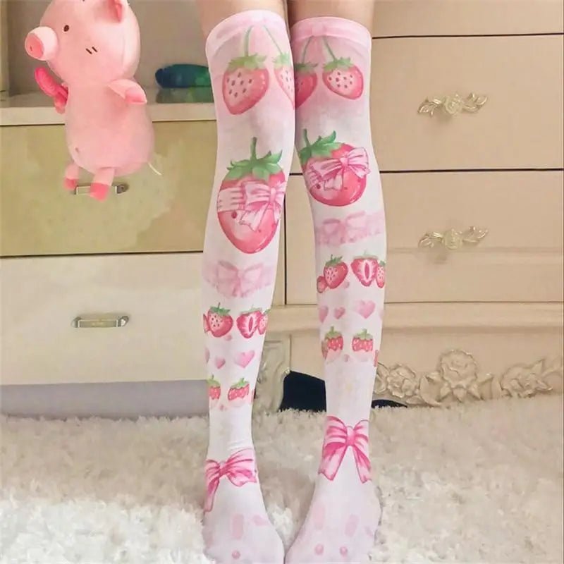 Strawberry Babe Stockings with Berry and Baby Bun Print - Cosparty