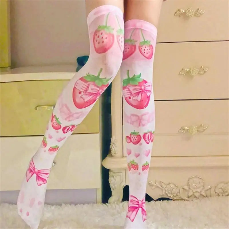 Strawberry Babe Stockings with Berry and Baby Bun Print - stockings