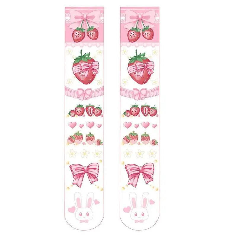 Strawberry Babe Stockings with Berry and Baby Bun Print - stockings