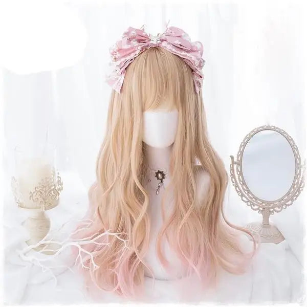 Strawberry Blond Wavy Lolita Wig with Fringe and Highlights - wig