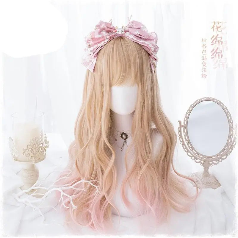 Strawberry Blond Wavy Lolita Wig with Fringe and Highlights - wig