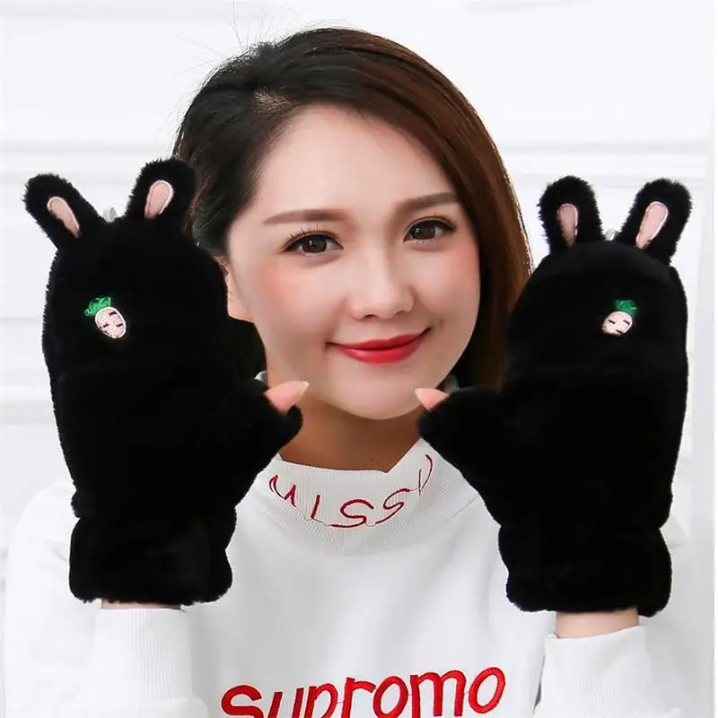 Strawberry Bunny Plush Mittens in New Condition Org In Stock - Black - mittens