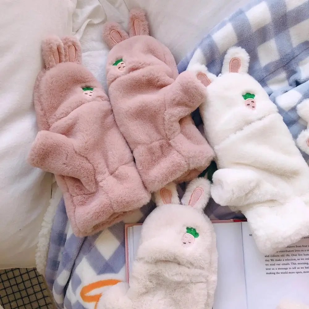 Strawberry Bunny Plush Mittens in New Condition Org In Stock - Light Pink - mittens