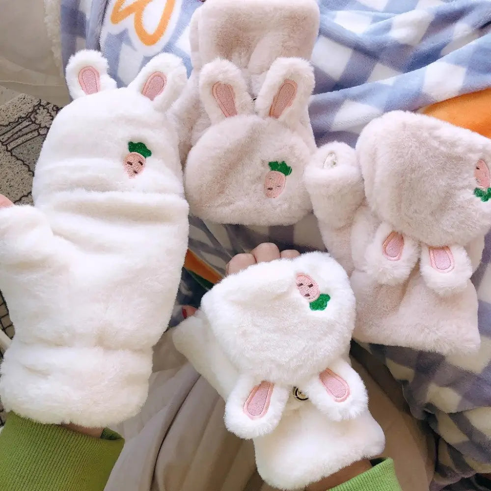 Strawberry Bunny Plush Mittens in New Condition Org In Stock - White - mittens