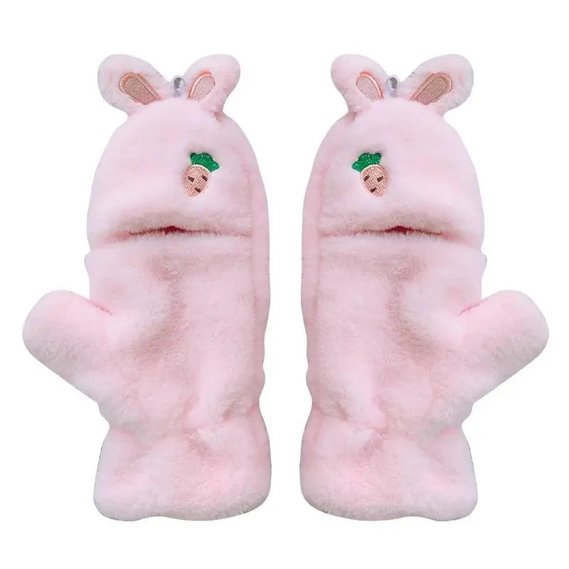 Strawberry Bunny Plush Mittens in New Condition Org In Stock - Bright Pink - mittens