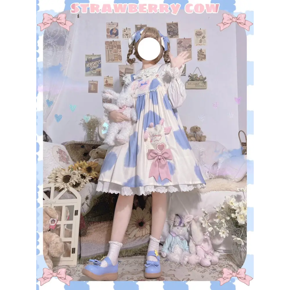 Strawberry Cow Print Lolita Dress for Pastel Princesses - dress