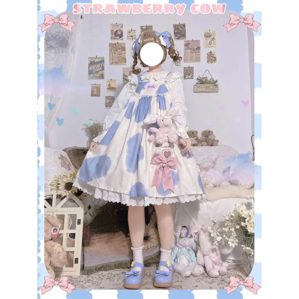 Strawberry Cow Print Lolita Dress for Pastel Princesses - dress