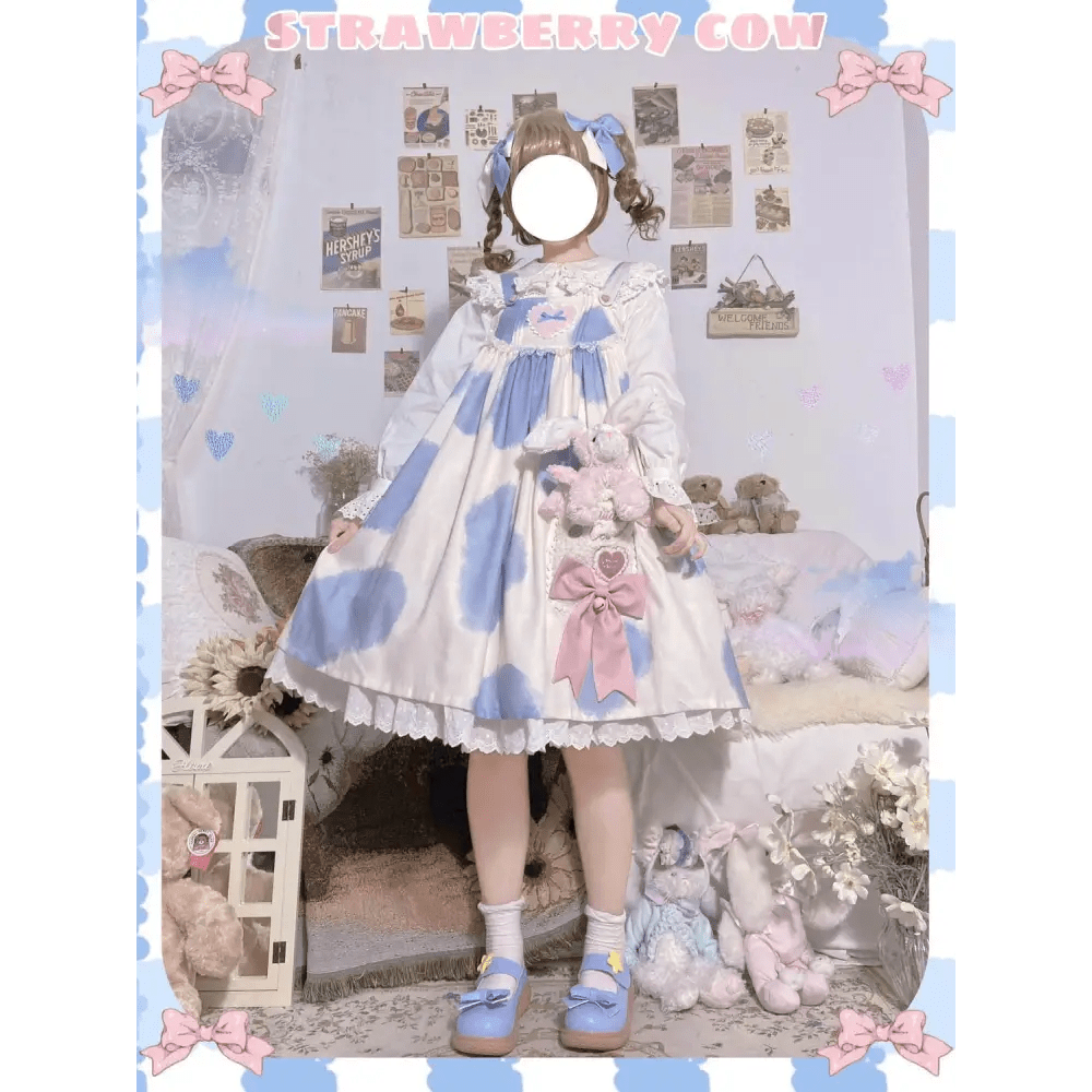 Strawberry Cow Print Lolita Dress for Pastel Princesses - Cosparty