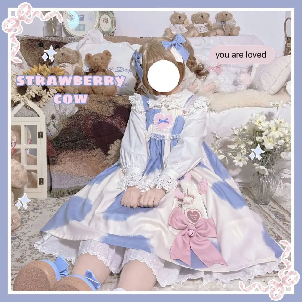 Strawberry Cow Print Lolita Dress for Pastel Princesses - dress